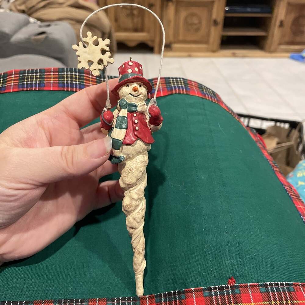 Vintage 7”-8” Snowman Wooden Or Resin Icicle Christmas Ornament